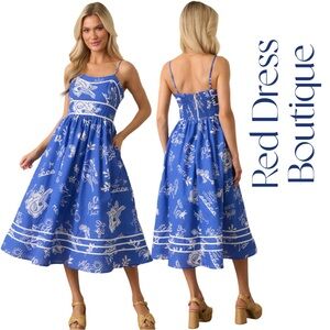Red Dress Boutique Royal Blue Mojito Linen Midi Dress Sz S NWT